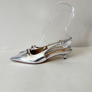 NEW Sam Edelman Farrah Kitten Heel Pointed Toe Silver Women's Slingback Sz 7